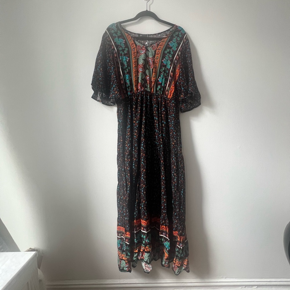 PRETTYGARDEN Floral V Neck Short Sleeve Maxi Dress